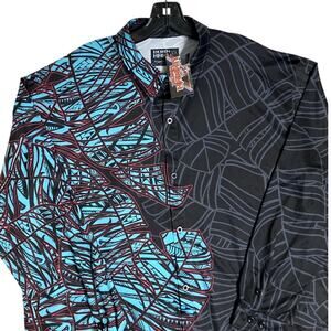 Born Hawaii Button‎ Up Shirt Men's XXL Black/Blue Tribal All Around Print Party
